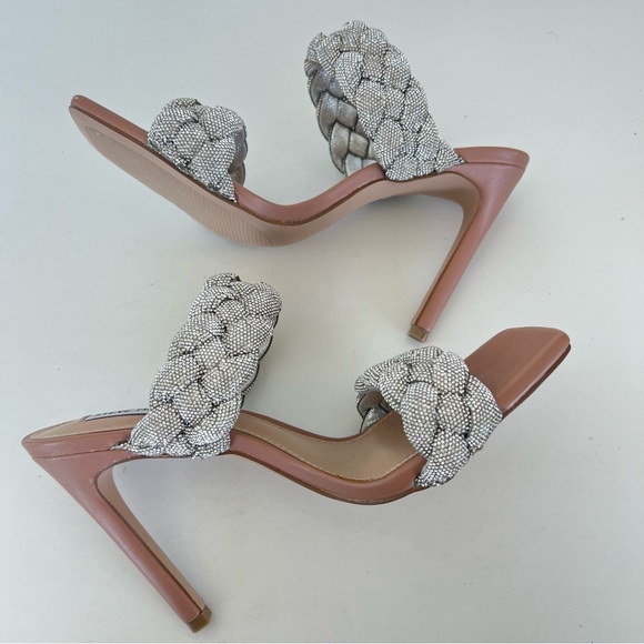 ♦️SOLD♦️STEVE MADDEN Kelley Silver Rhinestone Crystal Braided Beige Heels Sandal - Picture 8 of 16